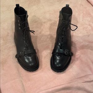 Franco Sarto Black Lace-Up Moto Boots